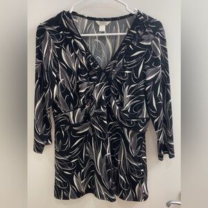 Christopher & Banks Black and White 3/4 Sleeve Blouse Size M